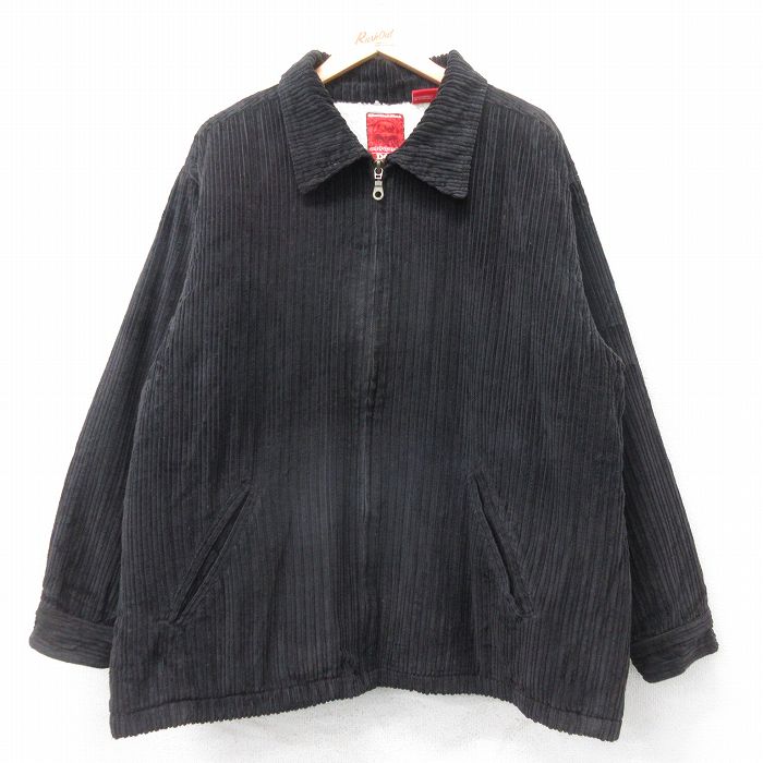 XL★古着 長袖 コーデュロイ ジャケット メンズ 太畝 大きいサイズ コットン 黒 内側ボア 25dec16