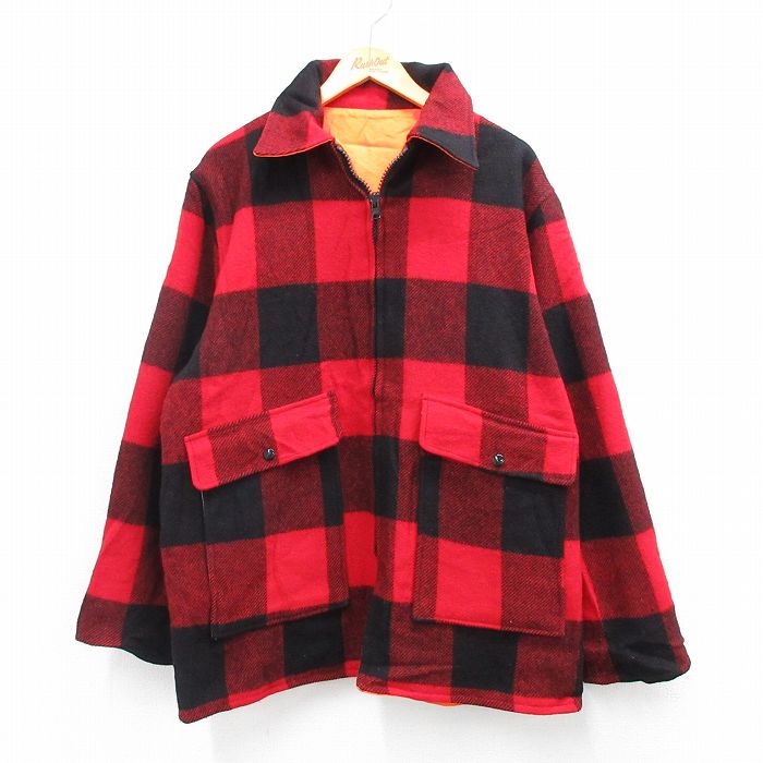 XL★古着 ウールリッチ 長袖 ウール ジャケット メンズ 80年代 80s リバーシブル USA製 赤他 バッファロー チェック 25dec25