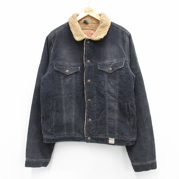 XL★古着 アバクロンビー 長袖 コーデュロイ ジャケット メンズ 00年代 00s コットン 黒 内側ボア 25dec25