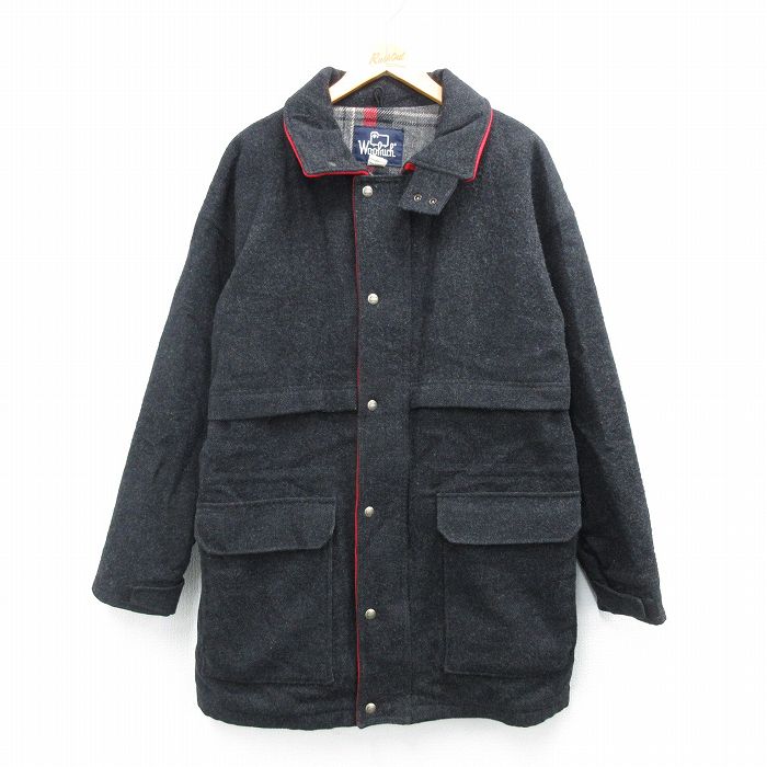 L★古着 ウールリッチ 長袖 ウール ジャケット コート メンズ 90年代 90s ロング丈 濃グレー 内側ウール【spe】 25dec25