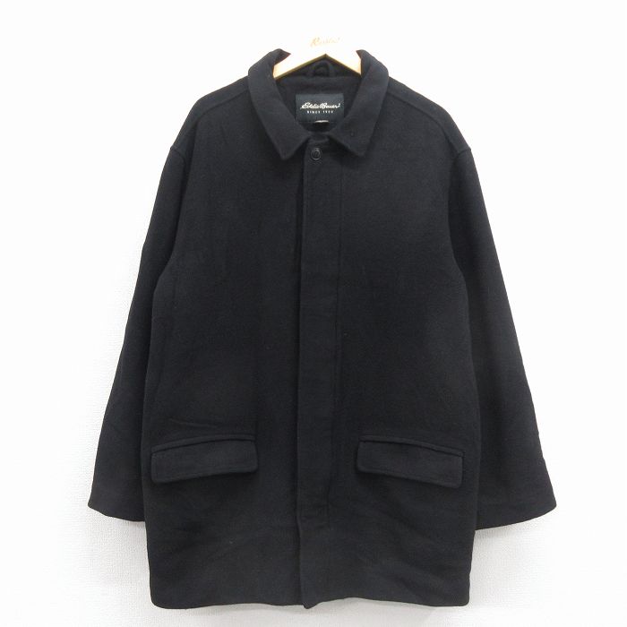 XL★古着 エディーバウアー 長袖 ウール ジャケット コート メンズ 大きいサイズ ロング丈 黒 25dec27