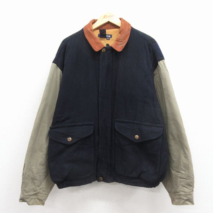 XL★古着 ノーティカ 長袖 ブランド ウール ジャケット メンズ 90年代 90s レザー使用 紺 25dec27