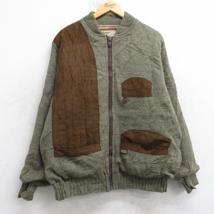 XL★古着 長袖 ハンティング ジャケット メンズ 90年代 90s スエード使用 大きいサイズ USA製 緑他 25dec27