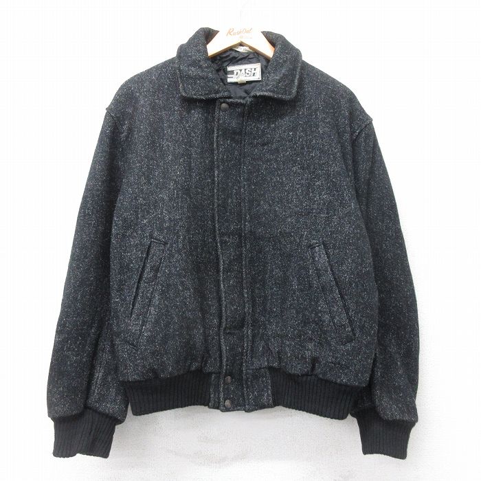XL★古着 長袖 ウール ジャケット メンズ 90年代 90s 大きいサイズ 黒 内側キルティング 26jan06