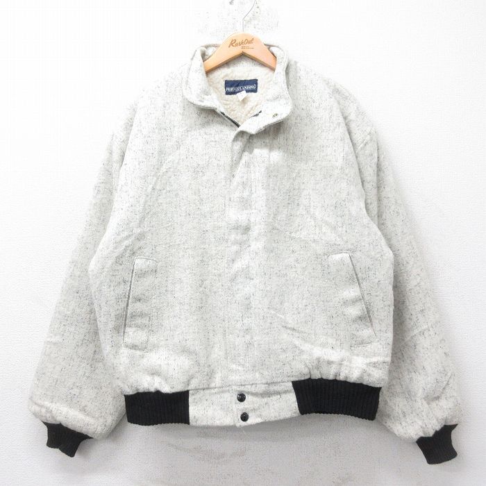 XL★古着 長袖 ウール ジャケット メンズ 90年代 90s 大きいサイズ USA製 白他 内側ボア 26jan06
