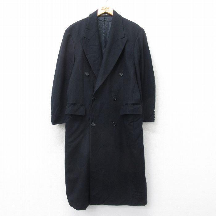 XL★古着 長袖 ウール コート メンズ 90年代 90s カシミヤ カシミア ロング丈 イタリア製 黒【spe】 26jan06