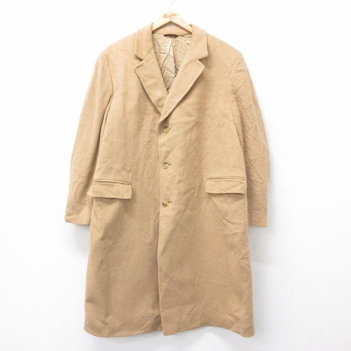 XL★古着 長袖 ウール コート メンズ 90年代 90s ロング丈 ベージュ 26jan06