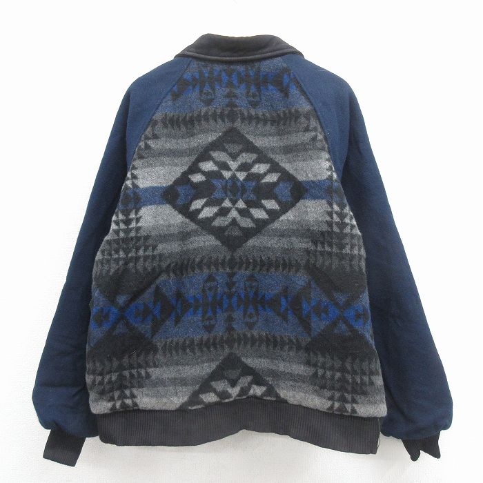 XL★古着 長袖 ウール ジャケット メンズ 90年代 90s ネイティブ柄 ラグ柄 ラグラン USA製 紺 内側キルティング【spe】 26jan08