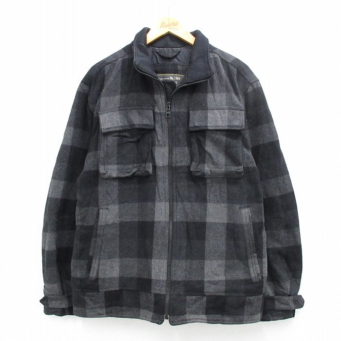 L★古着 ギャップ GAP 長袖 ウール ジャケット メンズ 黒他 バッファロー チェック 内側キルティング 26jan19