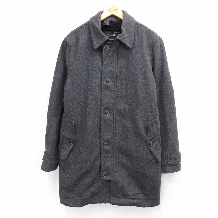 L★古着 ギャップ GAP 長袖 ウール コート メンズ ロング丈 グレー 内側ボア 26jan19