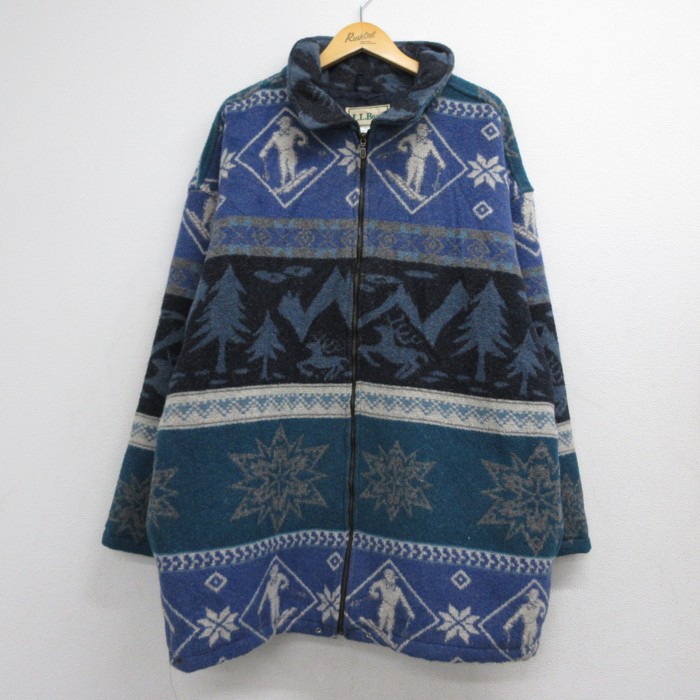L.L.Bean 90s ジャケット ノルディック総柄 ブルー メンズXL相当 | 古着