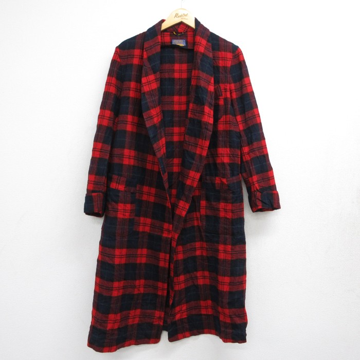 L★古着 ペンドルトン PENDLETON 長袖 ビンテージ メンズ 60年代 60s がん羽織り ショールカラー ウール レッド チェック【spe】 26aug18