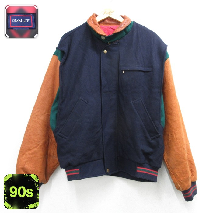 GANT 長袖 ジャケット 90s スタジャン ウール ネイビー メンズXL相当 | 古着