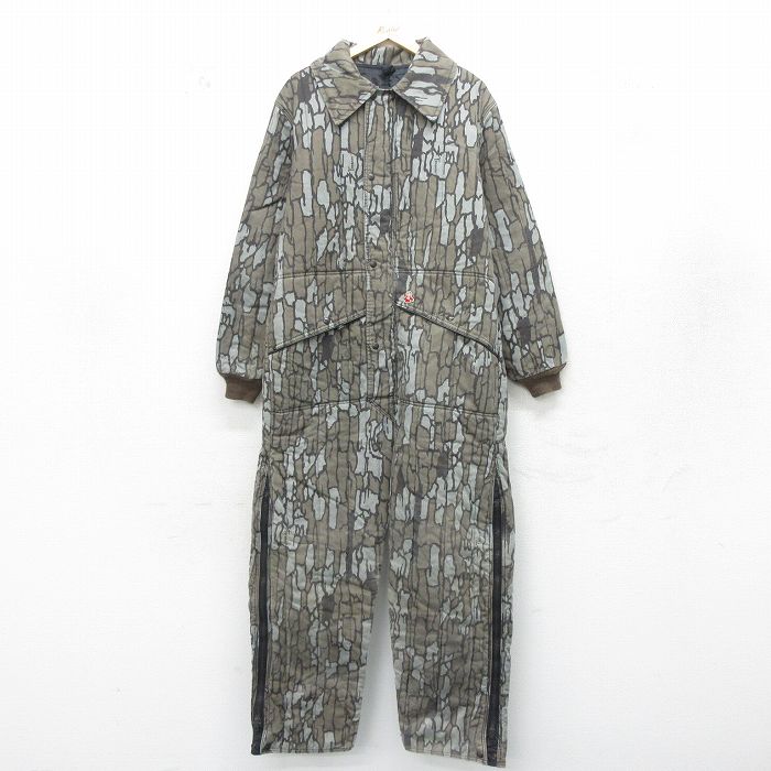 【20%OFF】W49★古着 長袖 ハンティング ツナギ メンズ 80年代 80s TREBARK 大きいサイズ USA製 濃ベージュ カーキ 迷彩 24oct16 中古 オールインワン ボトムス