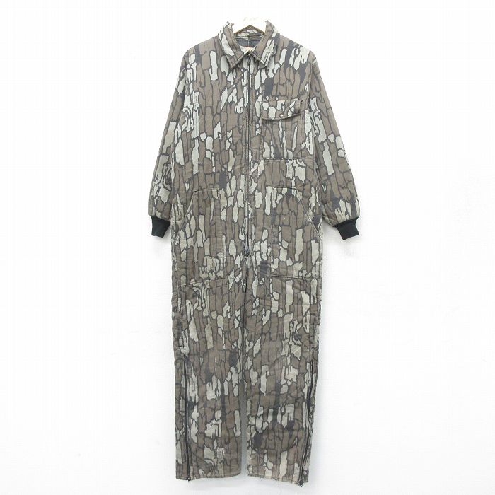 【20%OFF】W44★古着 SAFTBAK 長袖 ハンティング ツナギ メンズ 90年代 90s TREBARK 大きいサイズ USA製 濃ベージュ他 カーキ 迷彩 24oct16 中古 オールインワン ボトムス