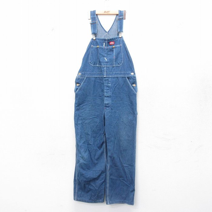 【20%OFF】W38★古着 ディッキーズ Dickies オーバーオール メンズ 90年代 90s コットン USA製 紺 ネイビー デニム 25jan07 中古 ボトムス