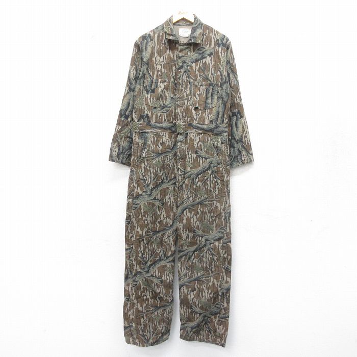 【50%OFF】W37★古着 長袖 ハンティング ツナギ メンズ 80年代 80s モッシーオーク コットン USA製 タロン 茶他 ブラウン 迷彩 25jan07 中古 オールインワン ボトムス