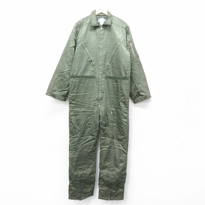 W44★古着 長袖 ツナギ メンズ 90年代 90s 大きいサイズ 濃緑 グリーン 25feb08 中古 オールインワン ボトムス