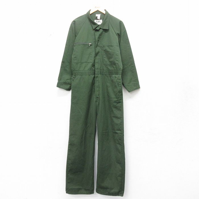 W39★古着 長袖 ツナギ メンズ 80年代 80s 大きいサイズ ラグラン USA製 緑 グリーン 25feb08 中古 オールインワン ボトムス