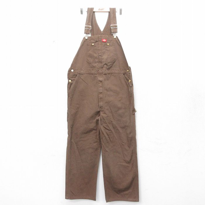 W46★古着 ディッキーズ Dickies オーバーオール メンズ ダック地 大きいサイズ 茶 ブラウン 【spe】 25feb08 中古 ボトムス