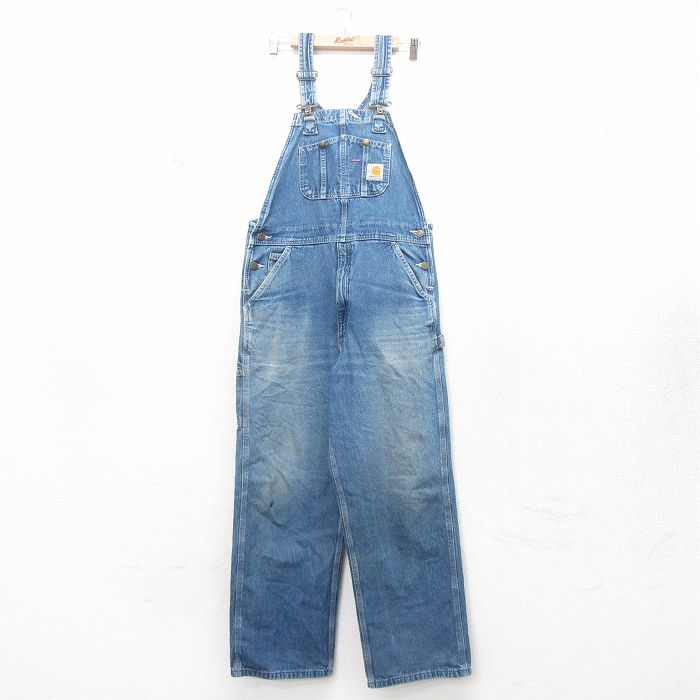 W35★古着 カーハート Carhartt オーバーオール メンズ コットン 紺 ネイビー デニム 25feb10 中古 ボトムス