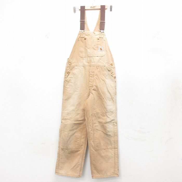 【20%OFF】W36★古着 カーハート Carhartt オーバーオール メンズ ダブルニー ダック地 茶 ブラウン 内側キルティング 25feb10 中古 ボトムス