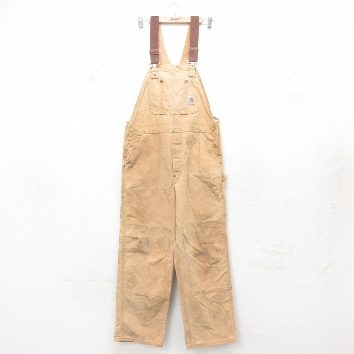 W36★古着 カーハート Carhartt オーバーオール メンズ 90年代 90s ダブルニー ダック地 USA製 茶 ブラウン 25feb10 中古 ボトムス