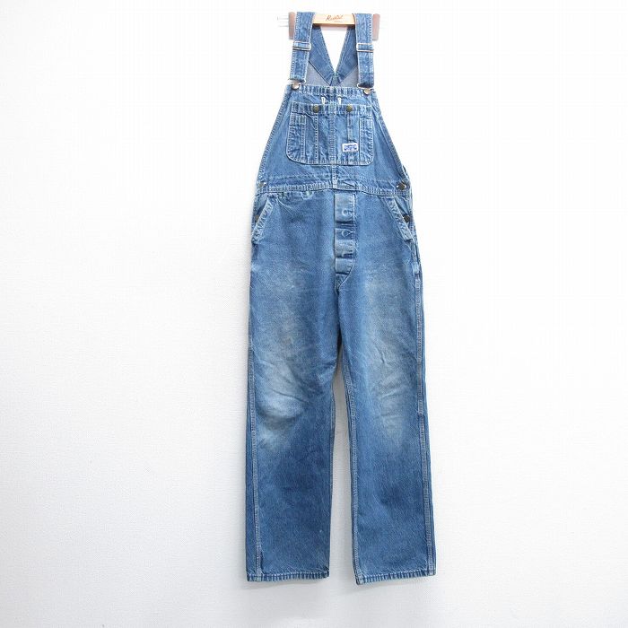 W33★古着 ビッグスミス オーバーオール メンズ 90年代 90s USA製 紺 ネイビー デニム 25feb19 中古 ボトムス