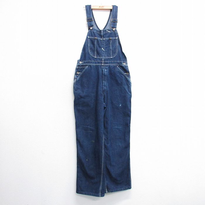 W36★古着 ローバックス オーバーオール メンズ 90年代 90s 紺 ネイビー デニム 25feb19 中古 ボトムス