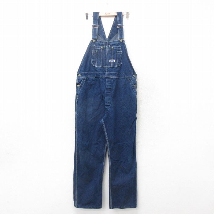 W42★古着 ビッグスミス オーバーオール メンズ 90年代 90s 大きいサイズ コットン USA製 紺 ネイビー デニム 25mar05 中古 ボトムス