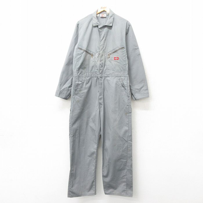 W39★古着 ディッキーズ Dickies 長袖 ワーク ツナギ メンズ 90年代 90s 大きいサイズ タロン グレー 25mar05 中古 オールインワン ボトムス