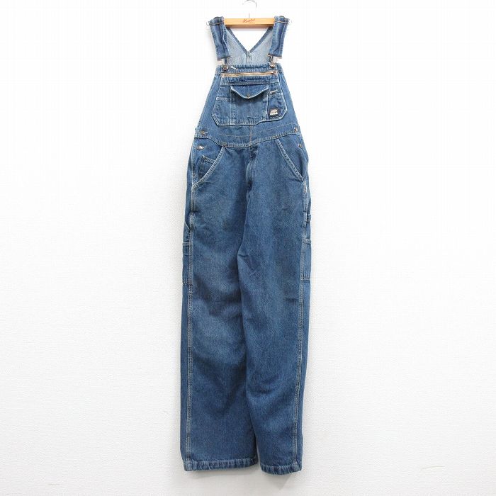 【50%OFF】W32★古着 オーバーオール メンズ BERNE コットン 紺 ネイビー デニム 25mar08 中古 ボトムス