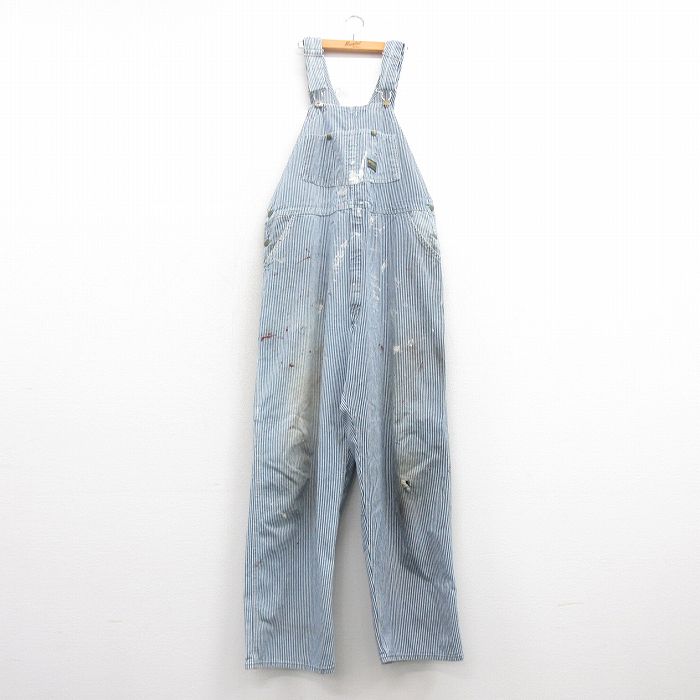 W43★古着 オシュコシュ OSHKOSH オーバーオール メンズ 80年代 80s コットン USA製 タロン 紺 ネイビー ヒッコリー ストライプ 25mar08 中古 ボトムス
