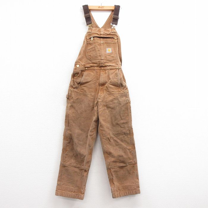 W34★古着 カーハート Carhartt オーバーオール メンズ ダック地 ダブルニー コットン 茶 ブラウン 25mar08 中古 ボトムス