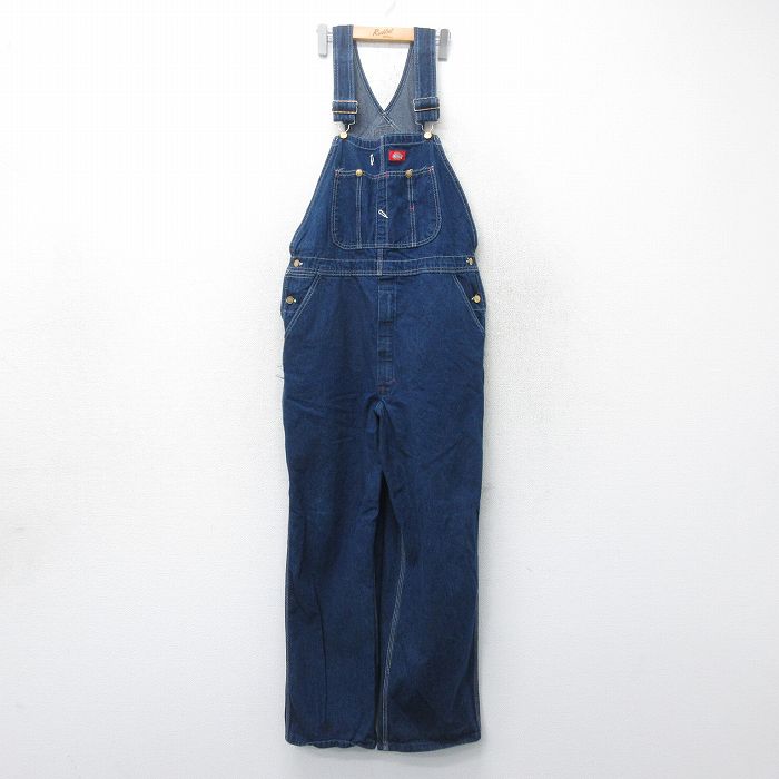 W38★古着 ディッキーズ Dickies オーバーオール メンズ コットン 濃紺 ネイビー デニム 25mar19 中古 ボトムス