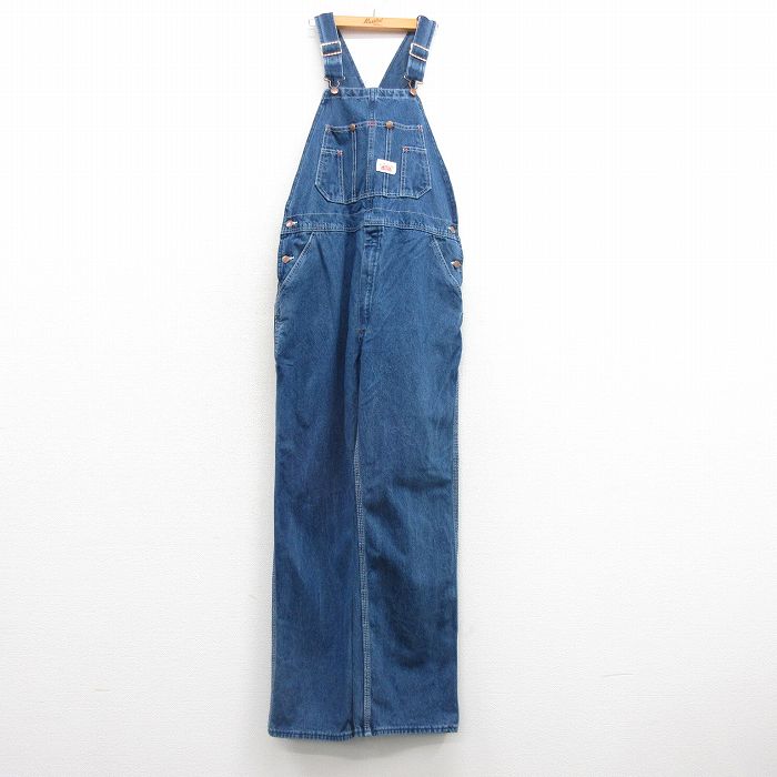 【20%OFF】W37★古着 ラウンドハウス オーバーオール メンズ 90年代 90s USA製 紺 ネイビー デニム 【spe】 25mar21 中古 ボトムス
