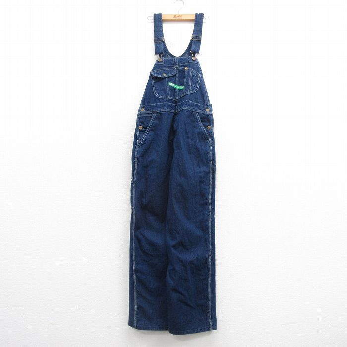 W34★古着 キー KEY オーバーオール メンズ コットン 濃紺 ネイビー デニム 25mar22 中古 ボトムス