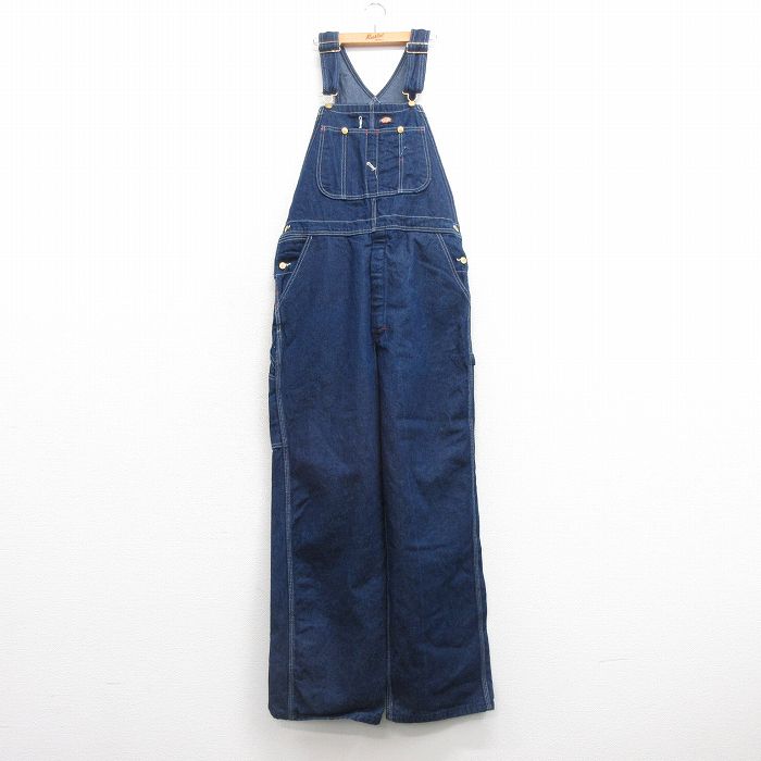 W36★古着 ディッキーズ Dickies オーバーオール メンズ コットン 濃紺 ネイビー デニム 25mar22 中古 ボトムス