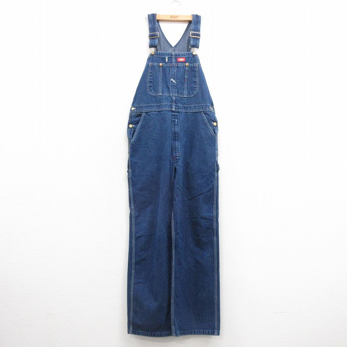 W37★古着 ディッキーズ Dickies オーバーオール メンズ コットン 紺 ネイビー デニム 25mar22 中古 ボトムス