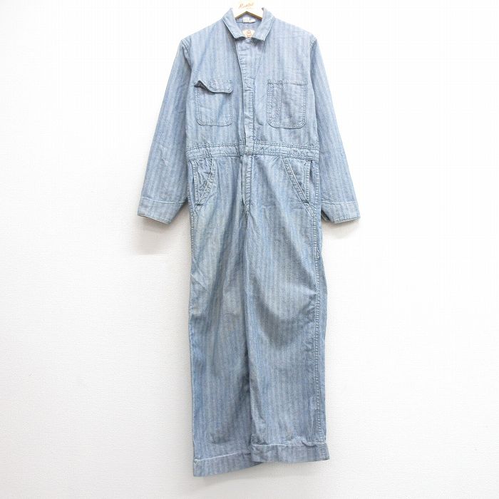W35★古着 ラングラー Wrangler ビッグベン BIG BEN 長袖 ツナギ メンズ 80年代 80s ヘリンボーン タロン 紺他 ネイビー 25mar29 中古 オールインワン ボトムス