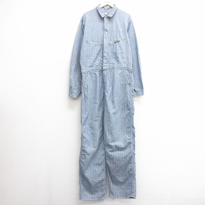 W41★古着 キー KEY 長袖 ツナギ メンズ 80年代 80s ヘリンボーン 大きいサイズ 紺他 ネイビー 25mar29 中古 オールインワン ボトムス