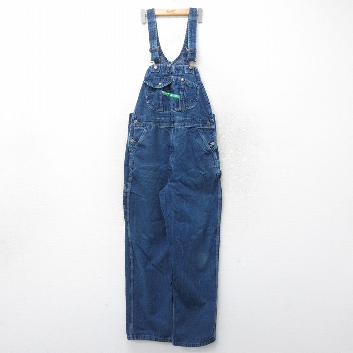 W35★古着 キー KEY オーバーオール メンズ コットン 紺 ネイビー デニム 25apr02 中古 ボトムス