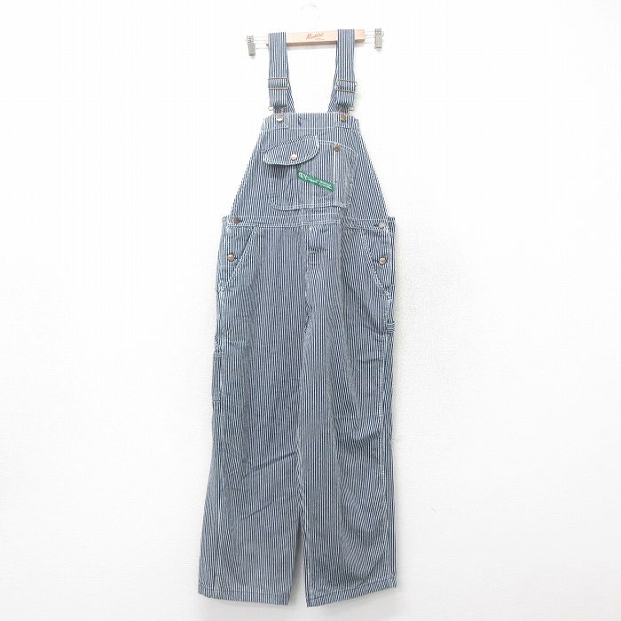 W41★古着 キー KEY オーバーオール メンズ 大きいサイズ コットン 紺 ネイビー ヒッコリー ストライプ 25jun09 中古 ボトムス