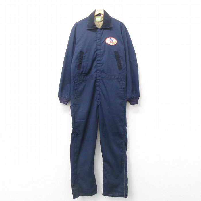 【50%OFF】W42★古着 シアーズ 長袖 ツナギ メンズ 80年代 80s 大きいサイズ USA製 紺 ネイビー 25jun09 中古 オールインワン ボトムス