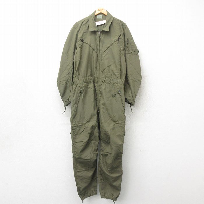 W39★古着 長袖 ミリタリー ツナギ メンズ 80年代 80s コンバット 大きいサイズ USA製 緑 グリーン 25jun09 中古 オールインワン ボトムス