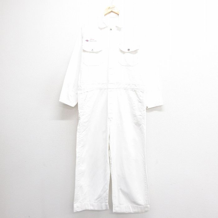 W40★古着 長袖 ツナギ メンズ ディズニー DISNEY 大きいサイズ 白 ホワイト 25jun24 中古 オールインワン ボトムス