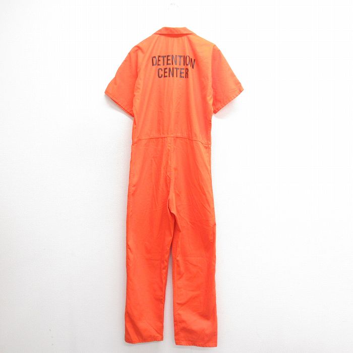 W42★古着 半袖 ツナギ メンズ DETENTION 大きいサイズ 開襟 オープンカラー ラグラン オレンジ 25jun24 中古 オールインワン ボトムス