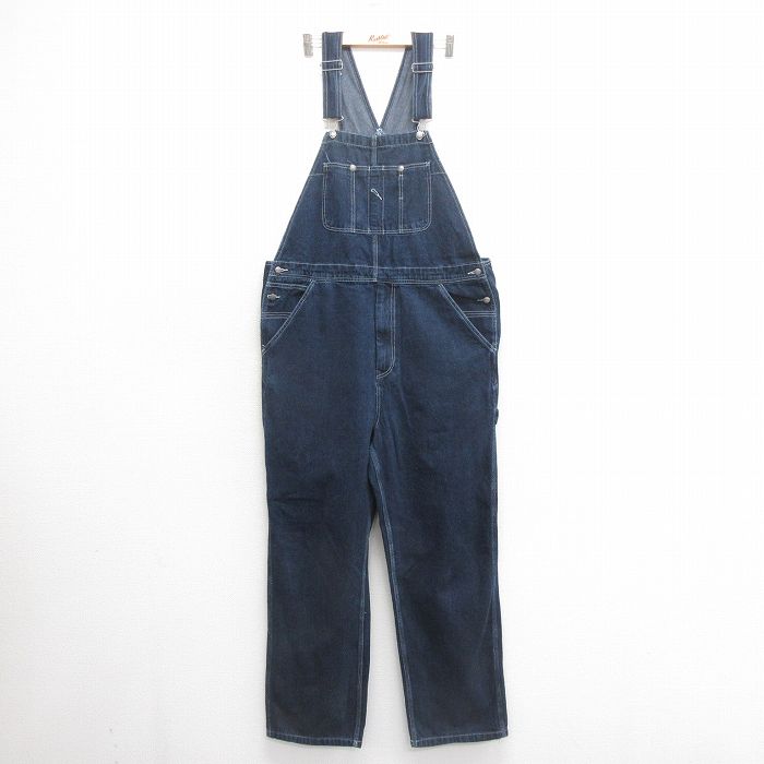 W41★古着 オーバーオール メンズ 大きいサイズ コットン 濃紺 ネイビー デニム 25jun24 中古 ボトムス