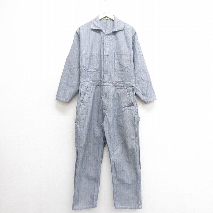 【50%OFF】W36★古着 キー KEY 長袖 ツナギ メンズ 00年代 00s ヘリンボーン グレー 25jun24 中古 オールインワン ボトムス