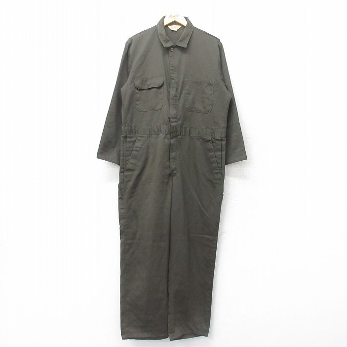 W42★古着 ビッグヤンク 長袖 ワーク ツナギ メンズ 80年代 80s 大きいサイズ 濃緑 グリーン 25jul05 中古 オールインワン ボトムス